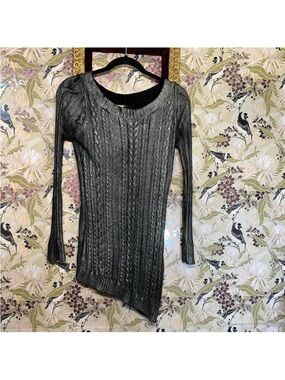 Arden B y2K Asymmetric Metallic Cable Knit Sweater
